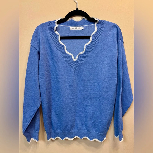 2/$15 - Misslook Scalloped V-Neck Sweater – Blue Medium - Picture 3 of 7